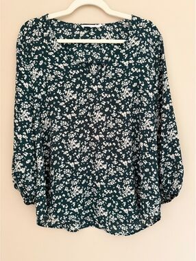 L Lush Teal/Cream Blouse, EUC